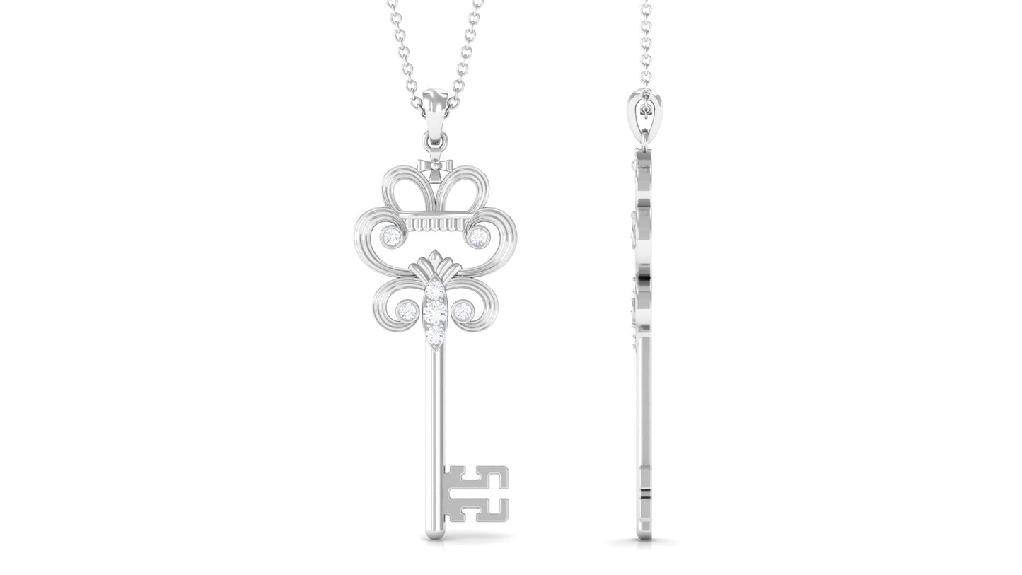 Certified Moissanite Vintage Inspired Key Pendant Necklace