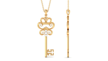 Certified Moissanite Vintage Inspired Key Pendant Necklace