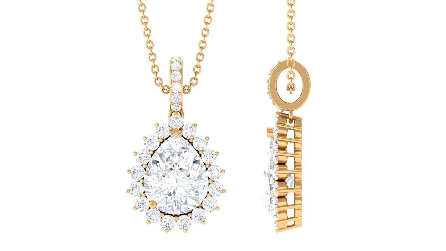 2.6 Carat Certified Moissanite Teardrop Wedding Necklace with Halo
