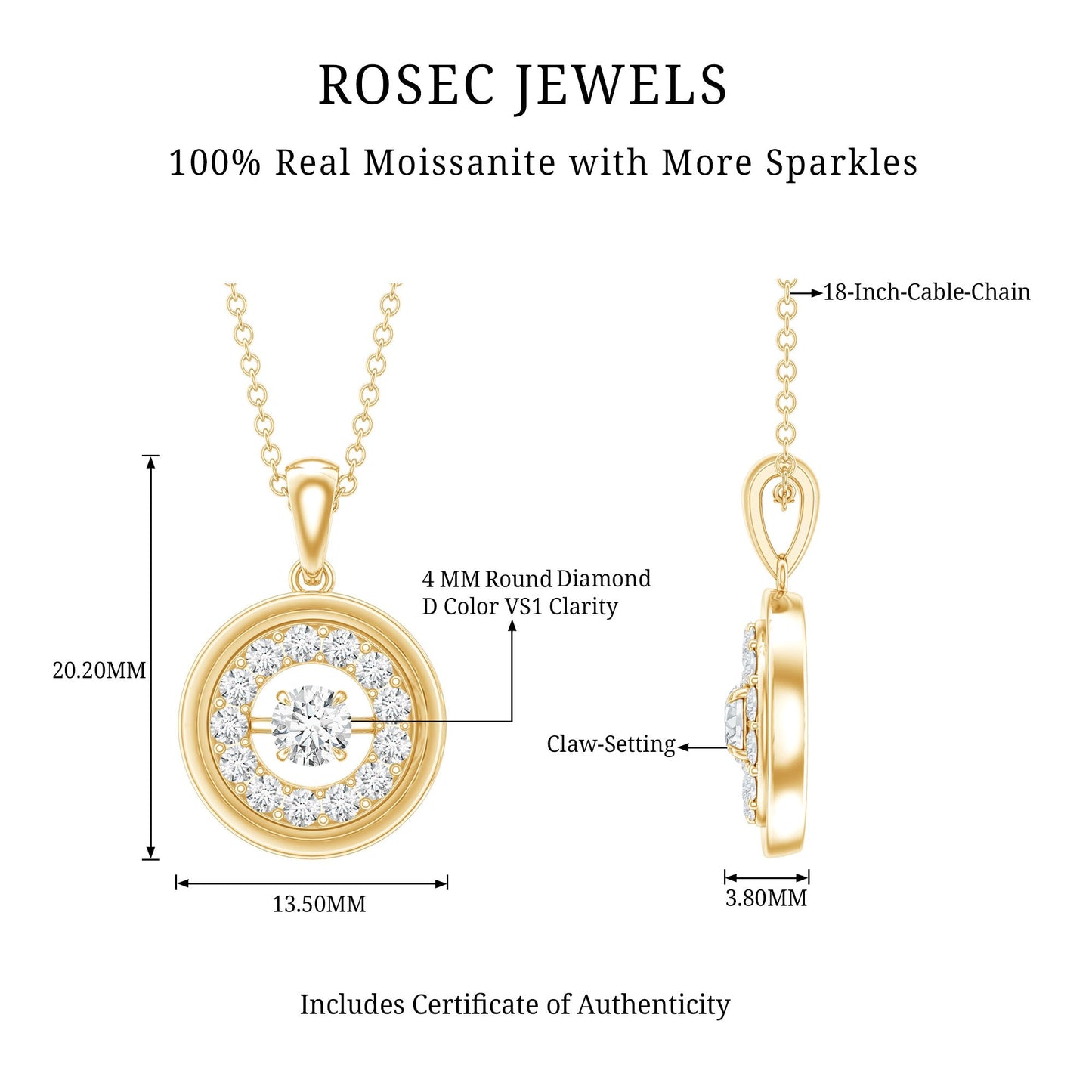 Certified Moissanite Classic Halo Pendant