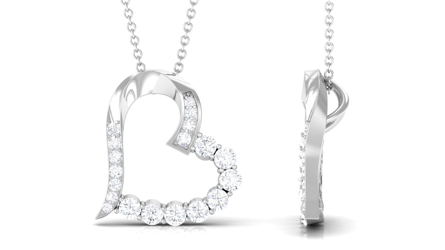 Round Cut Moissanite Open Heart Pendant in Prong Setting