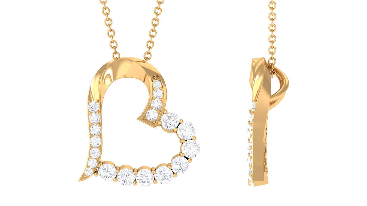 Round Cut Moissanite Open Heart Pendant in Prong Setting