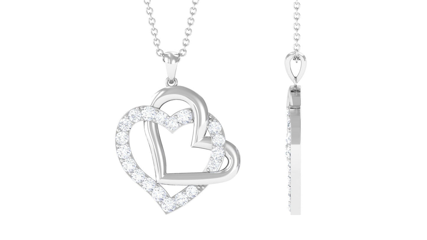 Round Shape Moissanite Interlock Double Heart Pendant