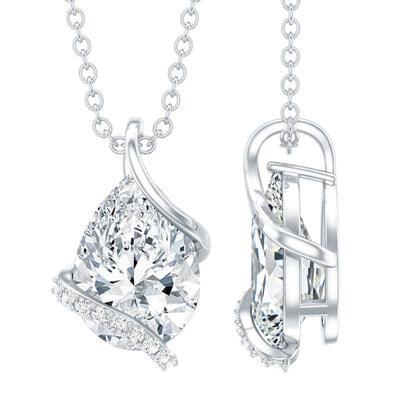 2 Carat Pear Shaped Moissanite Solitaire Pendant in Silver
