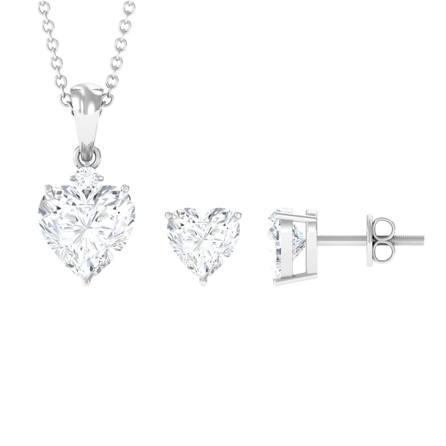 2 Carat Solitaire Moissanite Heart Pendant and Earrings Set