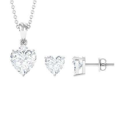 2 Carat Solitaire Moissanite Heart Pendant and Earrings Set
