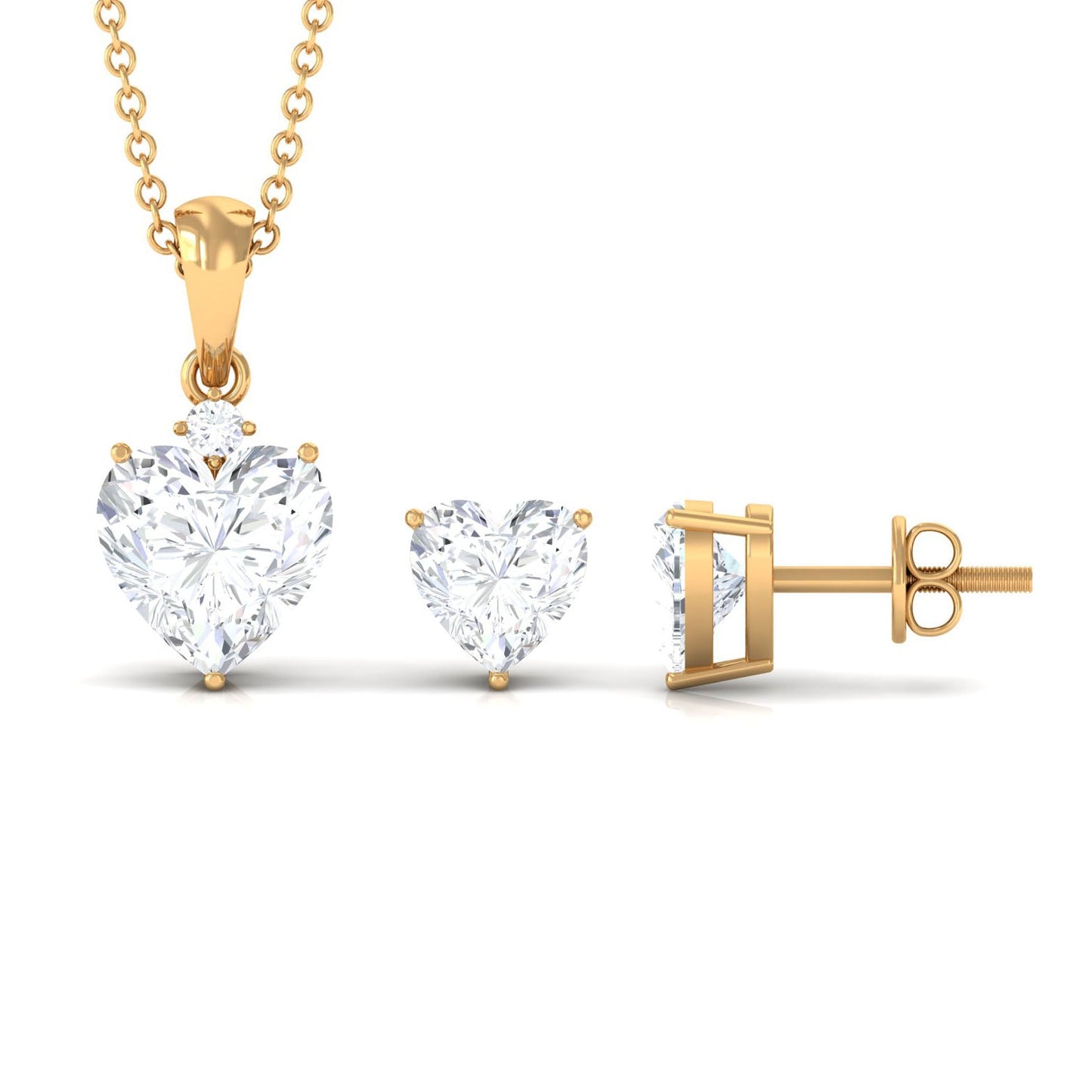 2 Carat Solitaire Moissanite Heart Pendant and Earrings Set