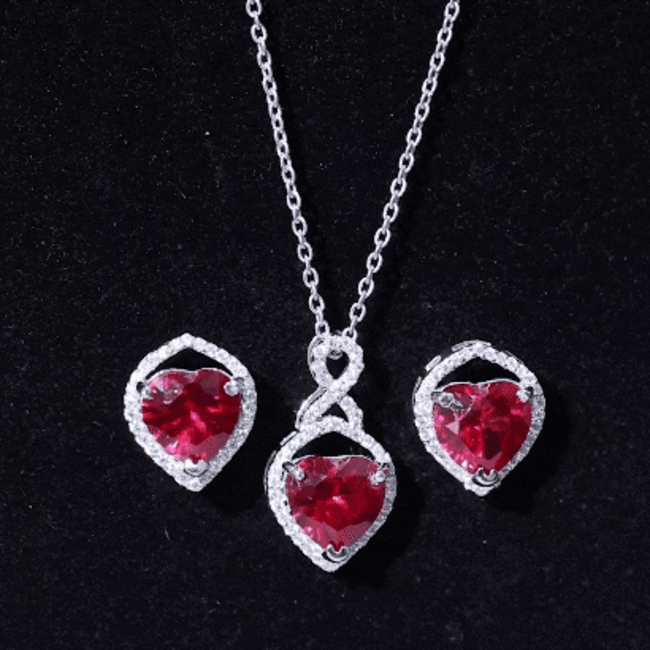 6 Carat Heart Shape Lab Created Ruby Pendant and Earrings Set
