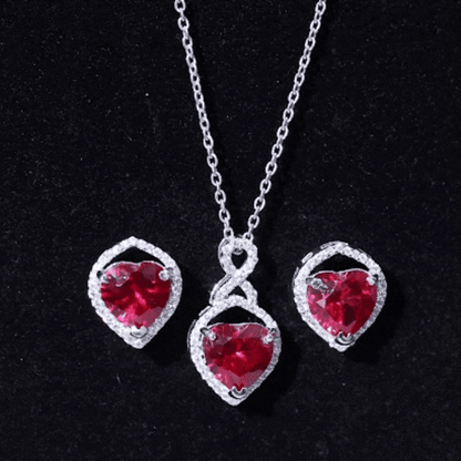 6 Carat Heart Shape Lab Created Ruby Pendant and Earrings Set