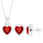 6 Carat Heart Shape Lab Created Ruby Pendant and Earrings Set
