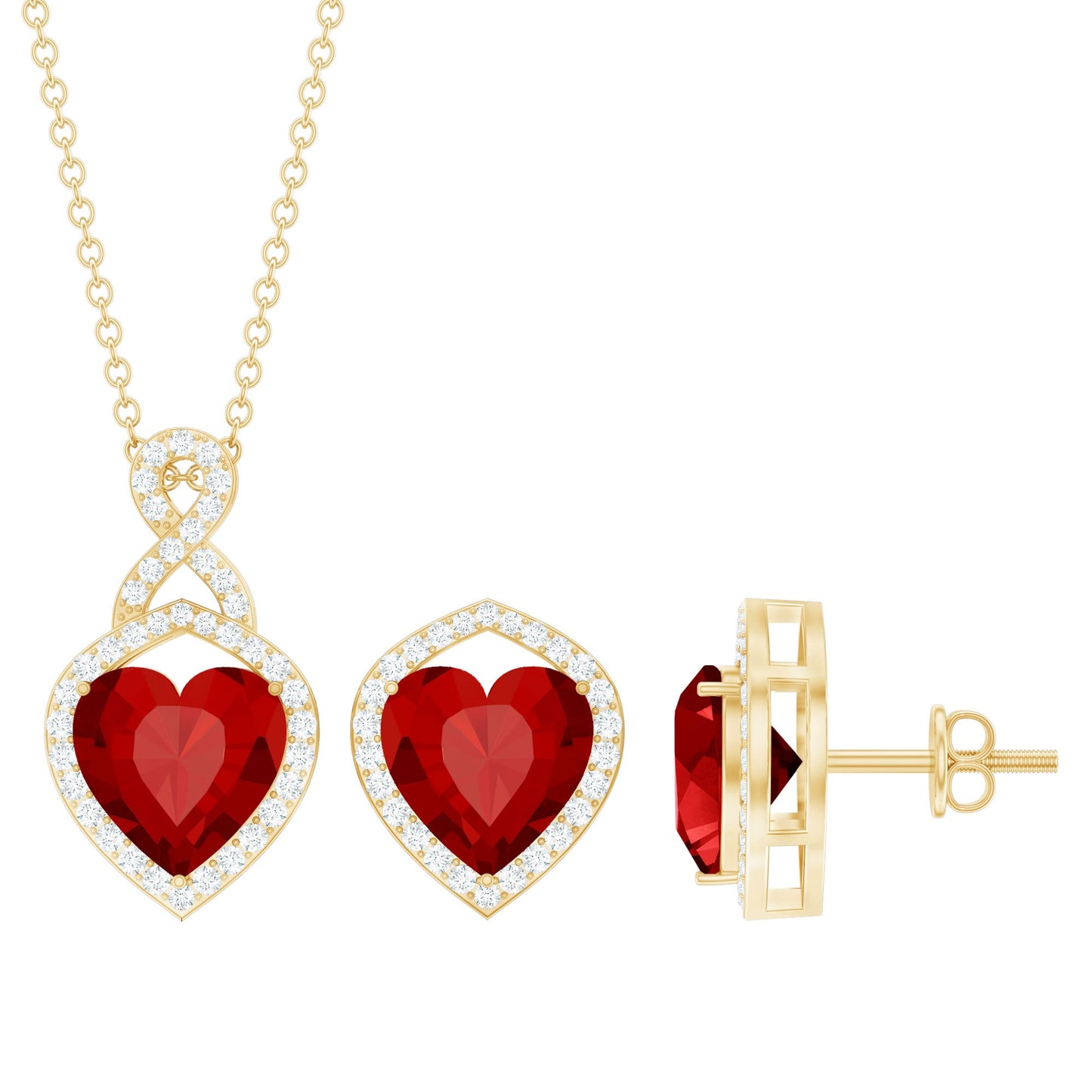 6 Carat Heart Shape Lab Created Ruby Pendant and Earrings Set