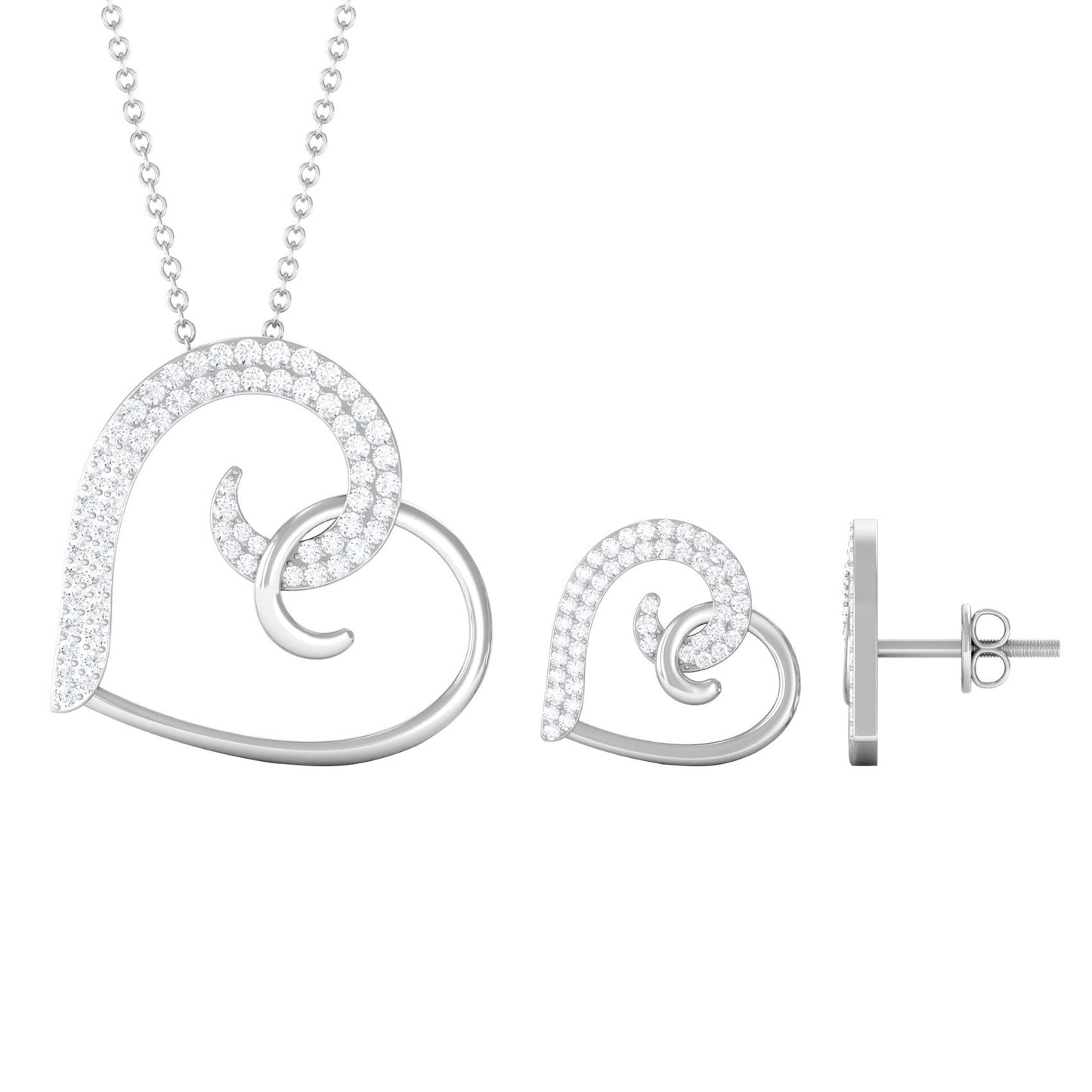 Modern Heart Necklace and Earrings Set with Certified Moissanite