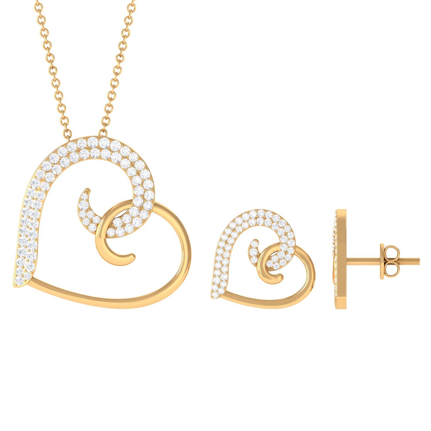 Modern Heart Necklace and Earrings Set with Certified Moissanite