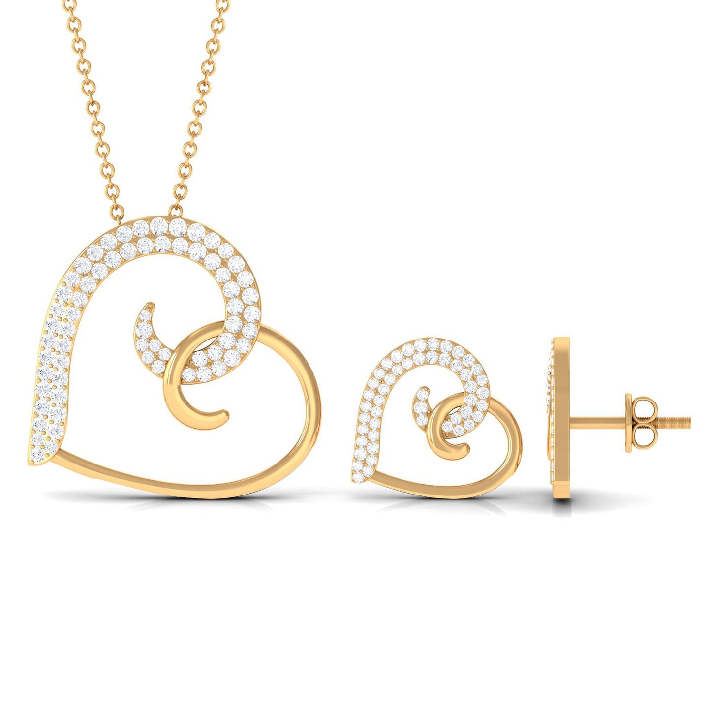 Modern Heart Necklace and Earrings Set with Certified Moissanite