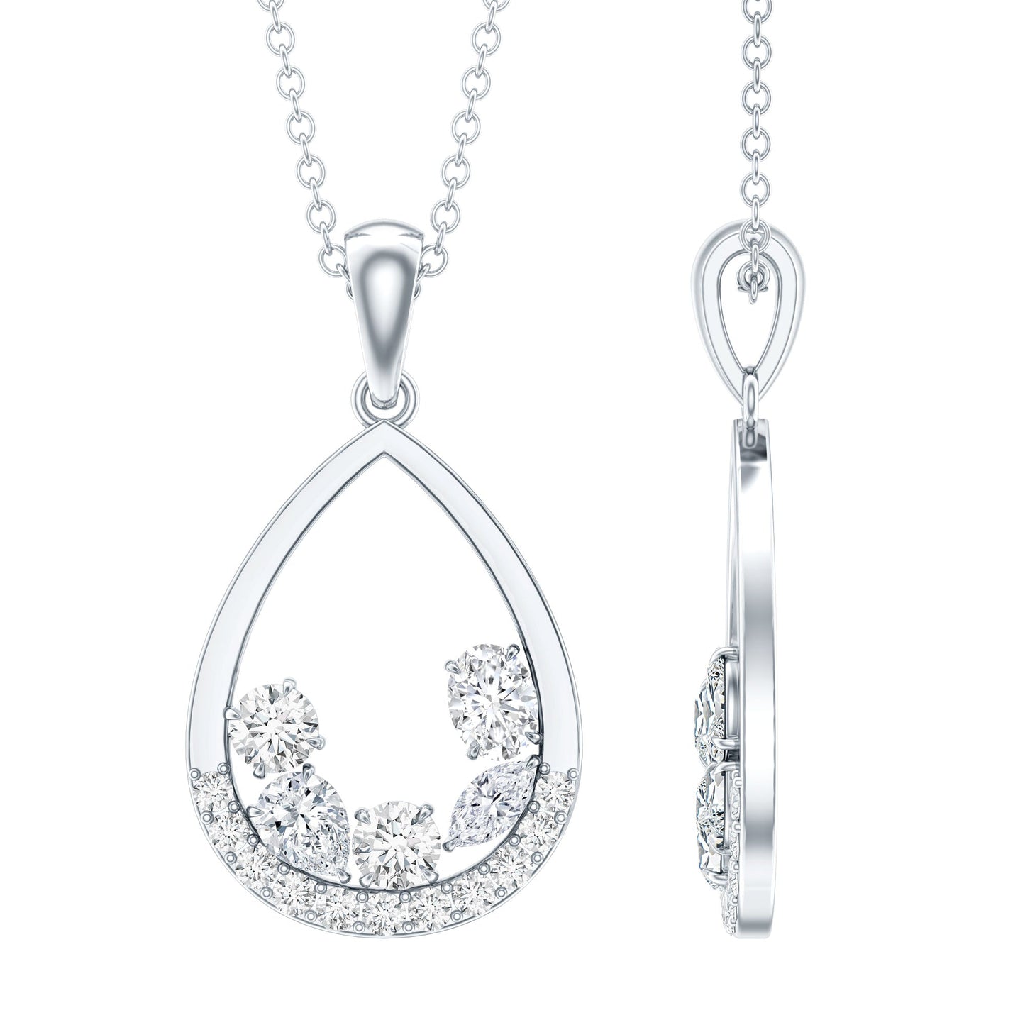 Designer Moissanite Teardrop Pendant Necklace