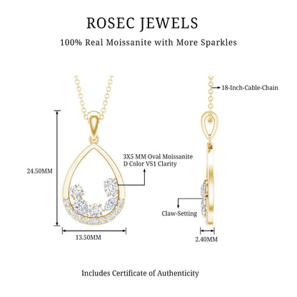 Designer Moissanite Teardrop Pendant Necklace