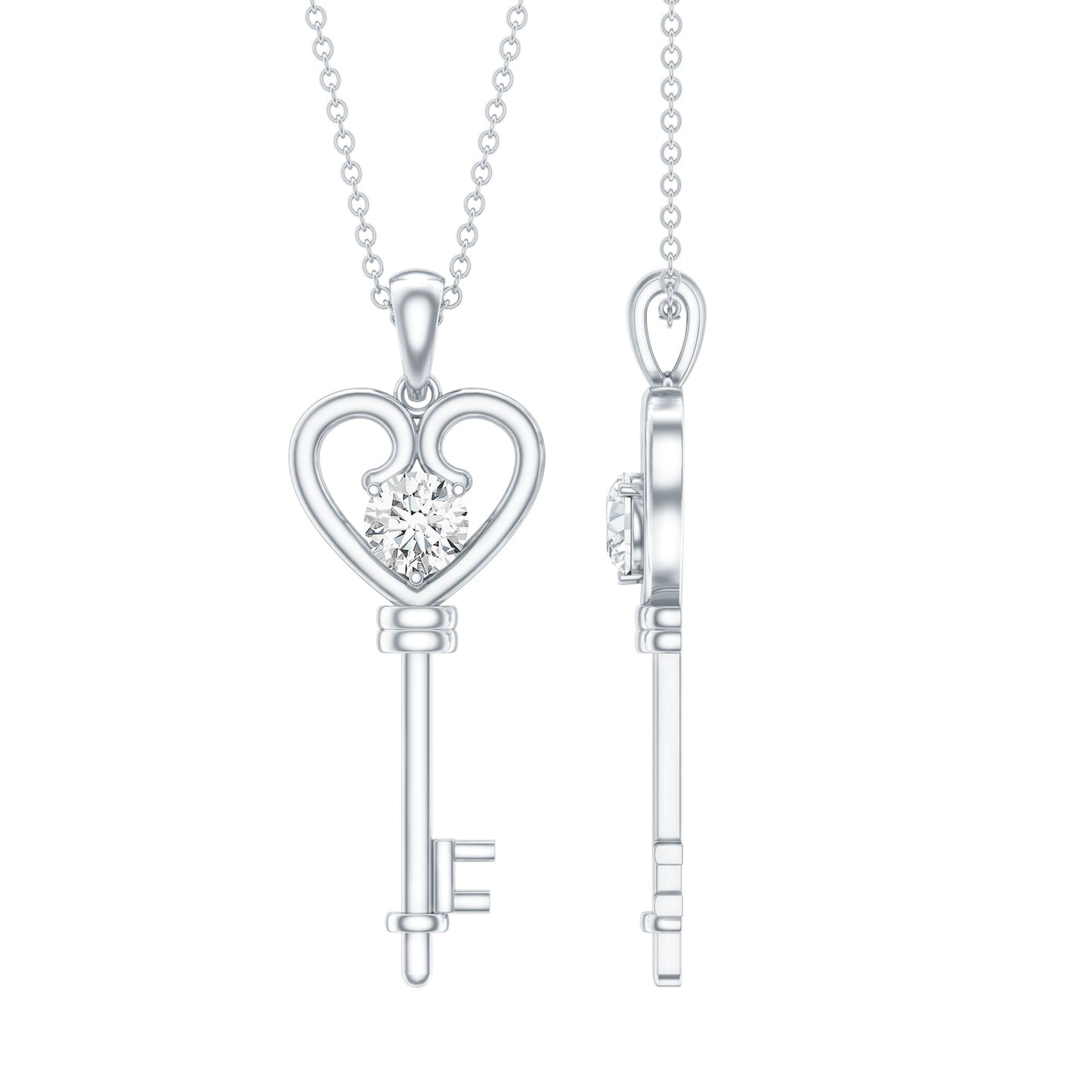 Certified Moissanite Heart and Key Pendant Necklace
