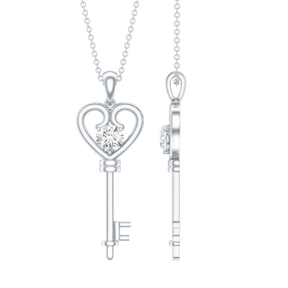 Certified Moissanite Heart and Key Pendant Necklace