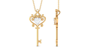 Vintage Inspired Heart Shape Moissanite Key Necklace for Women
