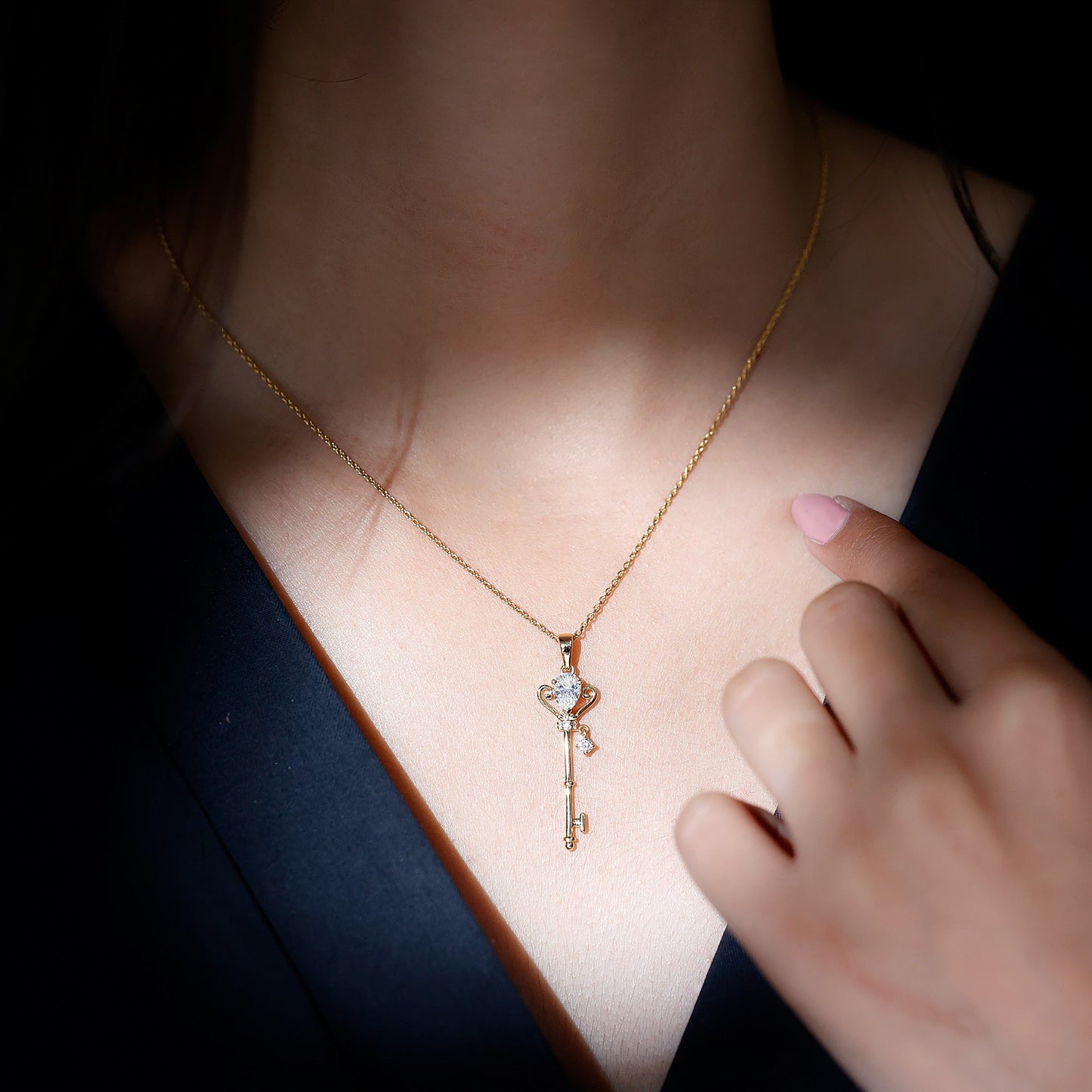 Vintage Moissanite Key Pendant for Women