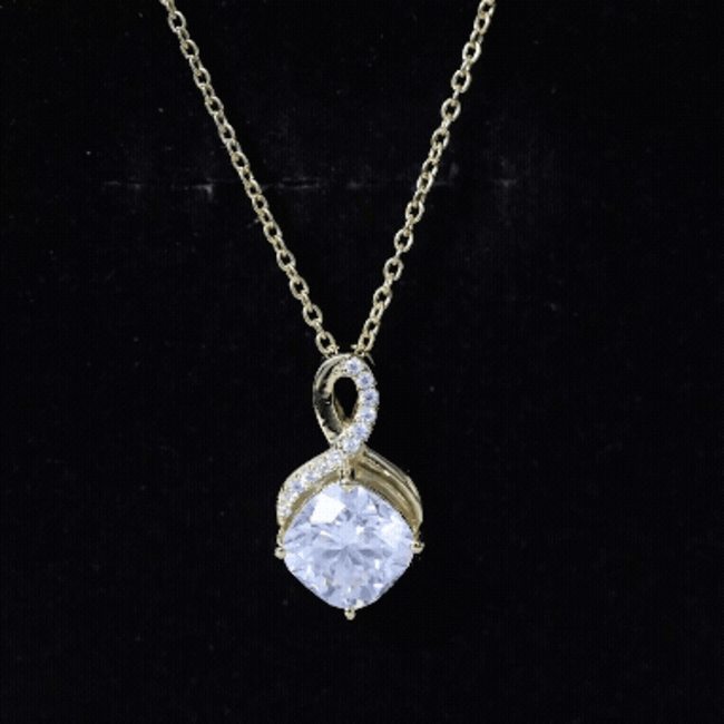 Yellow Gold Plated Silver 3.15 Carat Cushion Cut Moissanite Infinity Necklace