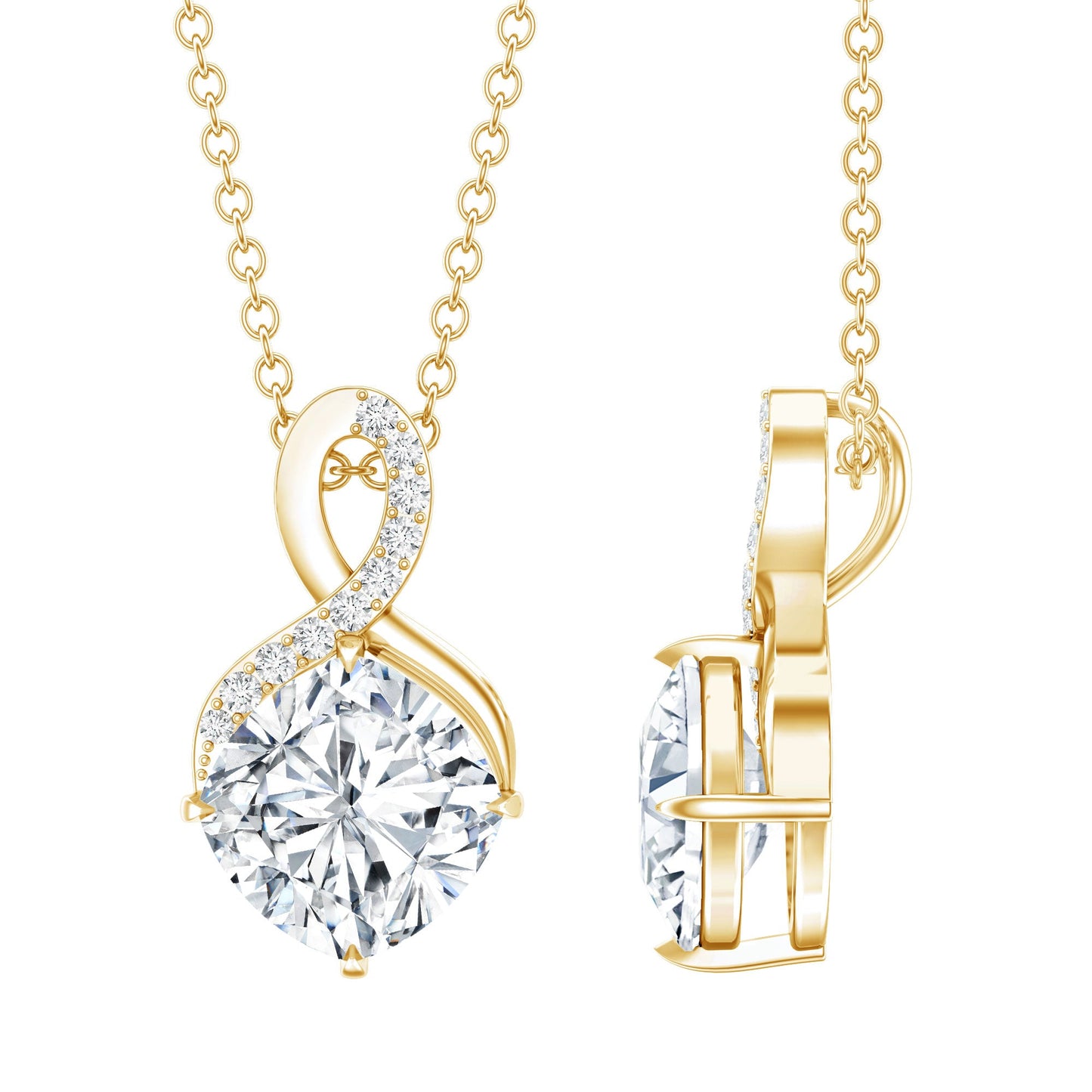 Yellow Gold Plated Silver 3.15 Carat Cushion Cut Moissanite Infinity Necklace
