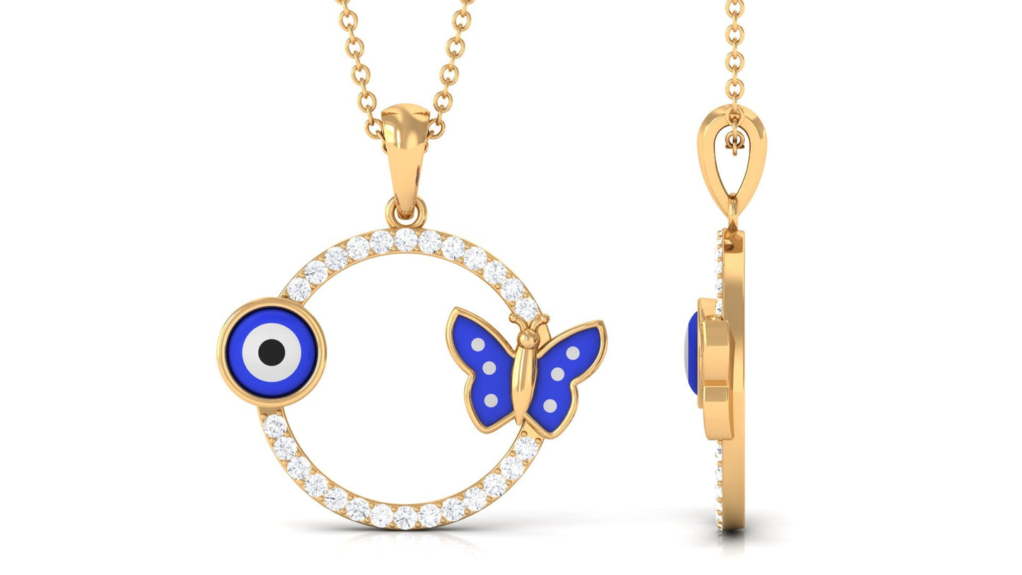 Certified Moissanite Eternity Evil Eye Necklace with Butterfly