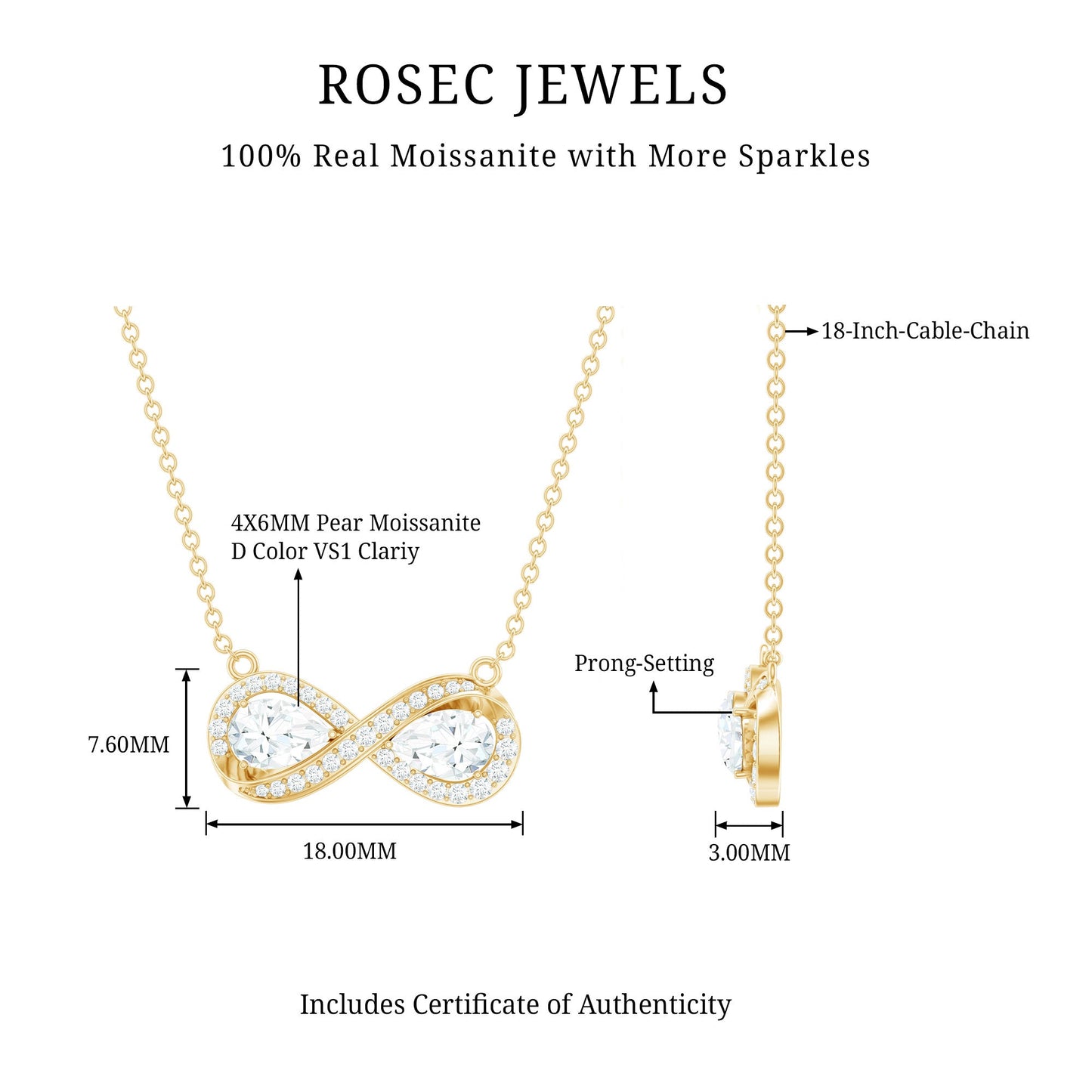 Certified Pear Shape Moissanite Infinity Necklace for Women