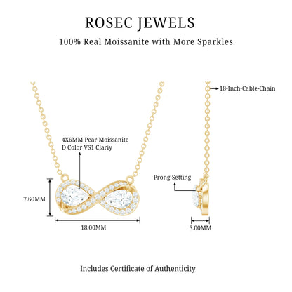 Certified Pear Shape Moissanite Infinity Necklace for Women