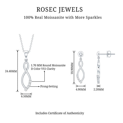 Certified Moissanite Infinity Necklace and Earrings Set