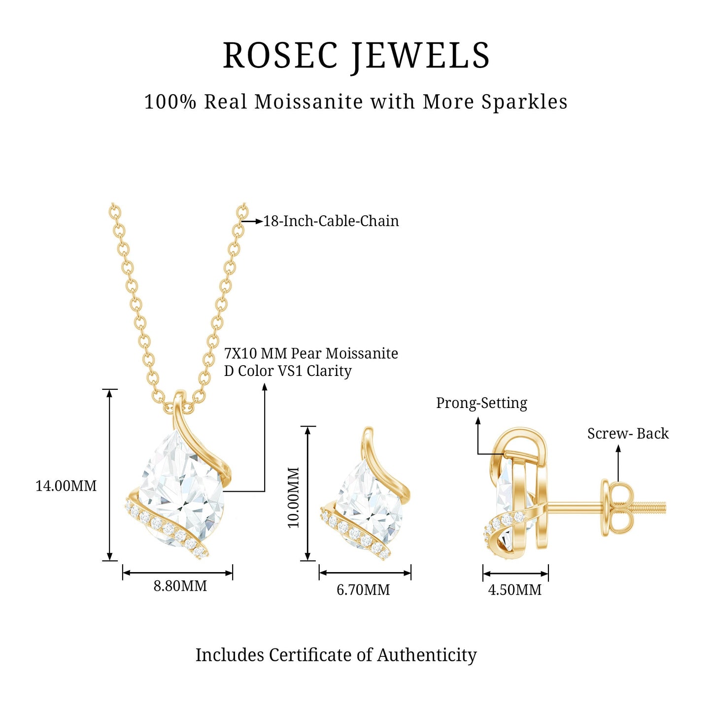 Pear and Round Shape Moissanite Teardrop Jewelry Set for Women