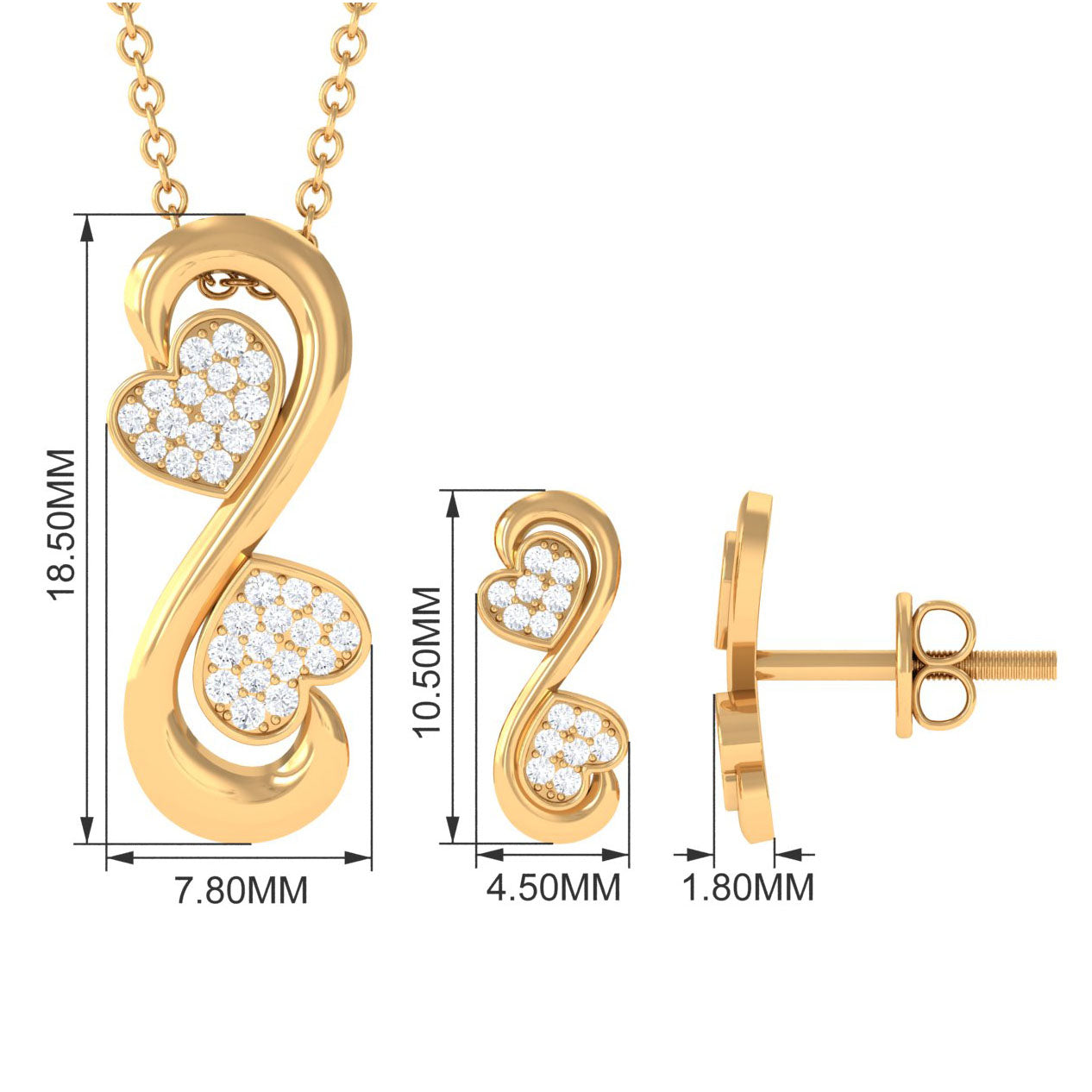 Certified Moissanite Heart Infinity Jewelry Set