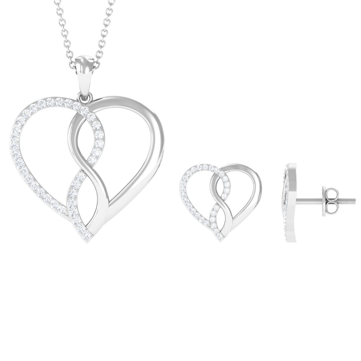 Moissanite Infinity Heart Pendant Earrings Set