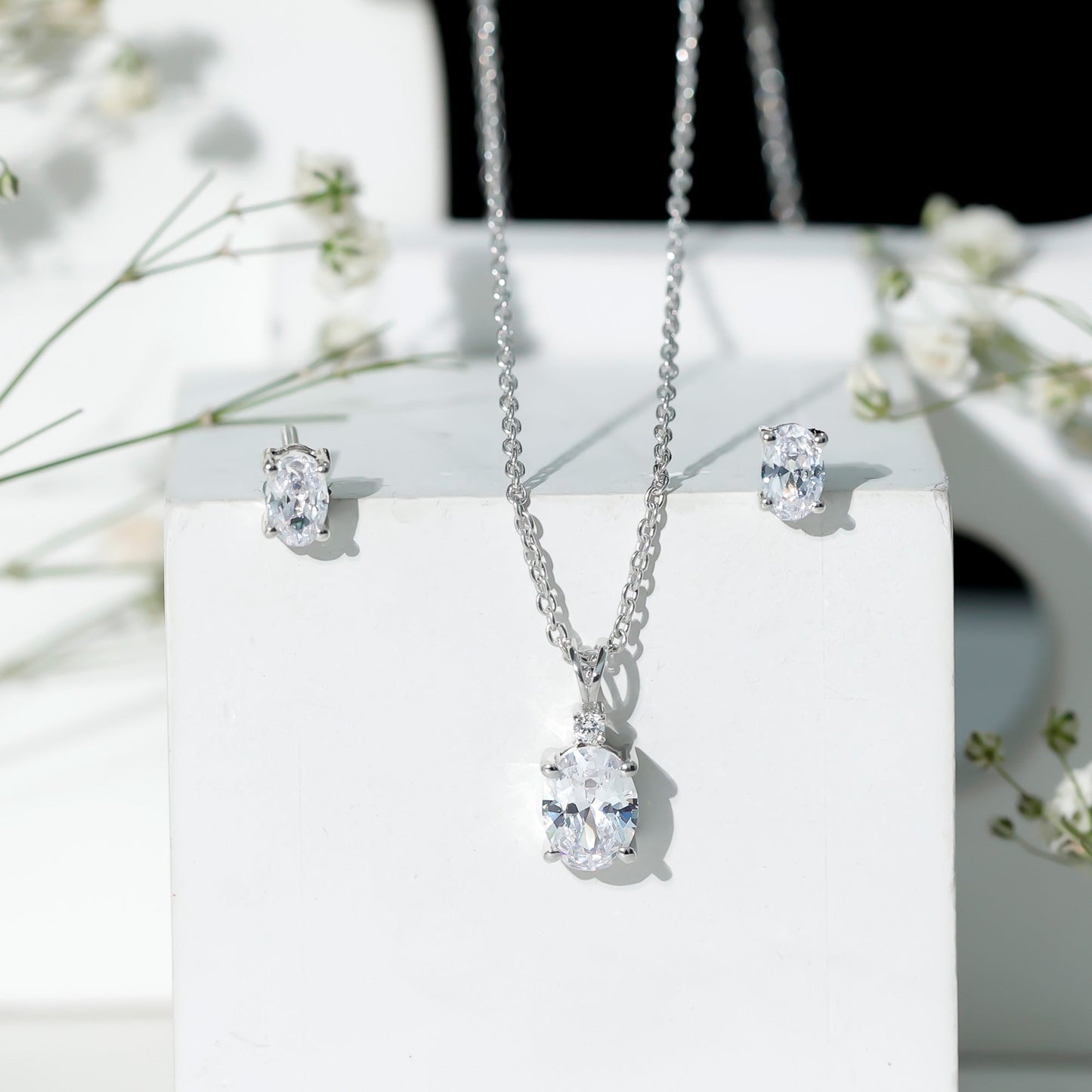 Certified 3 Carat Cubic Zirconia Drop Necklace and Earrings Set