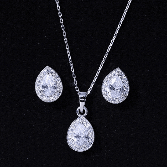 Certified CZ Diamond Teardrop Necklace and Earrings Set for Women