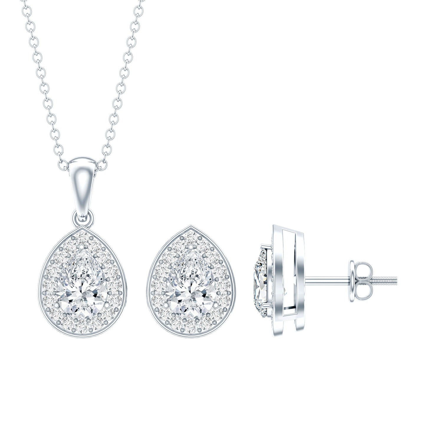 Certified CZ Diamond Teardrop Necklace and Earrings Set for Women