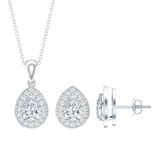 Certified CZ Diamond Teardrop Necklace and Earrings Set for Women