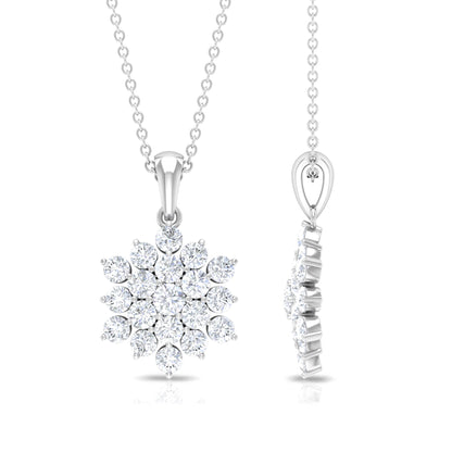 Certified Round Cut Moissanite Floral Cluster Pendant