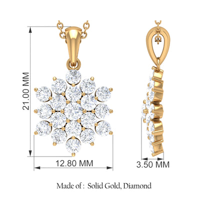 Certified Round Cut Moissanite Floral Cluster Pendant