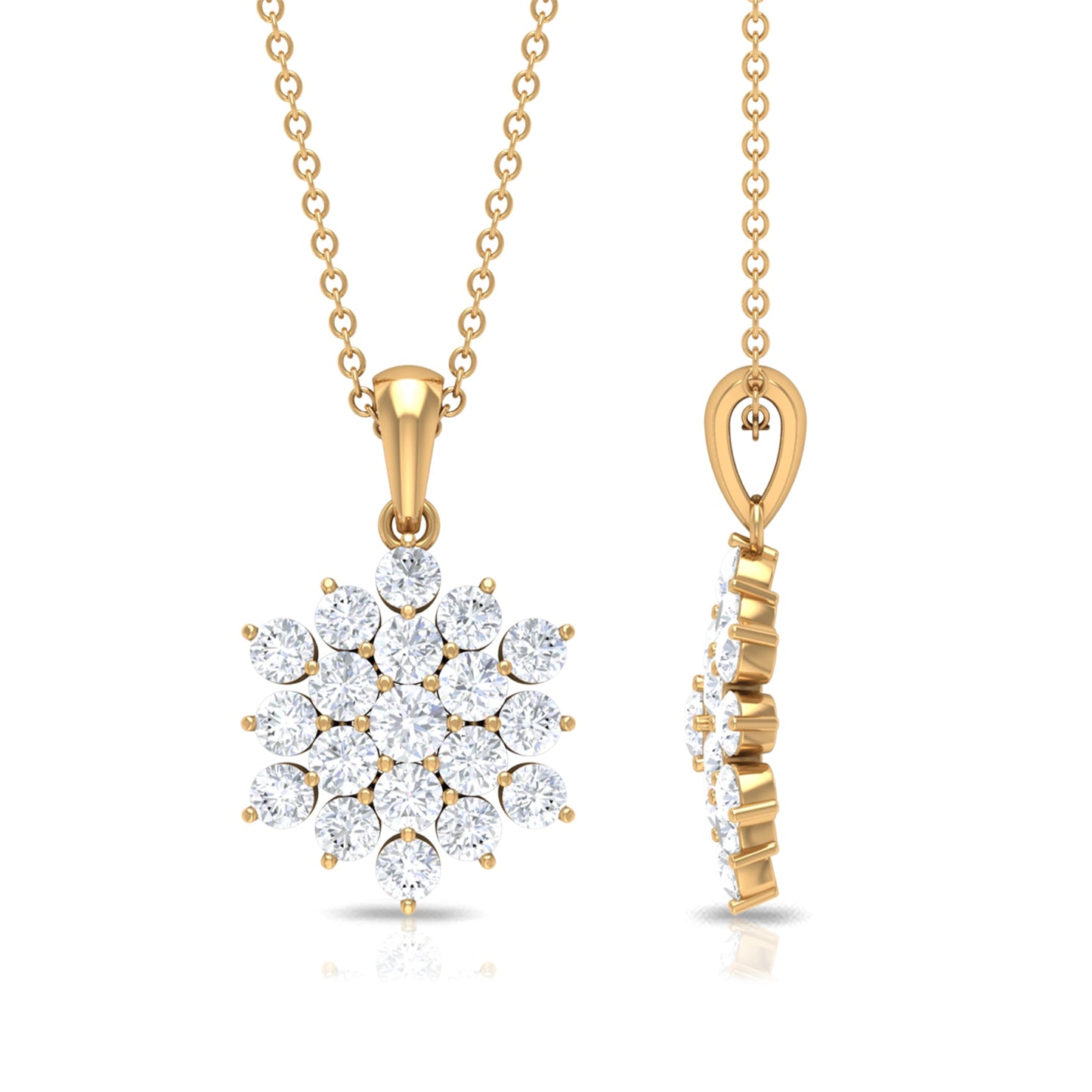 Certified Round Cut Moissanite Floral Cluster Pendant