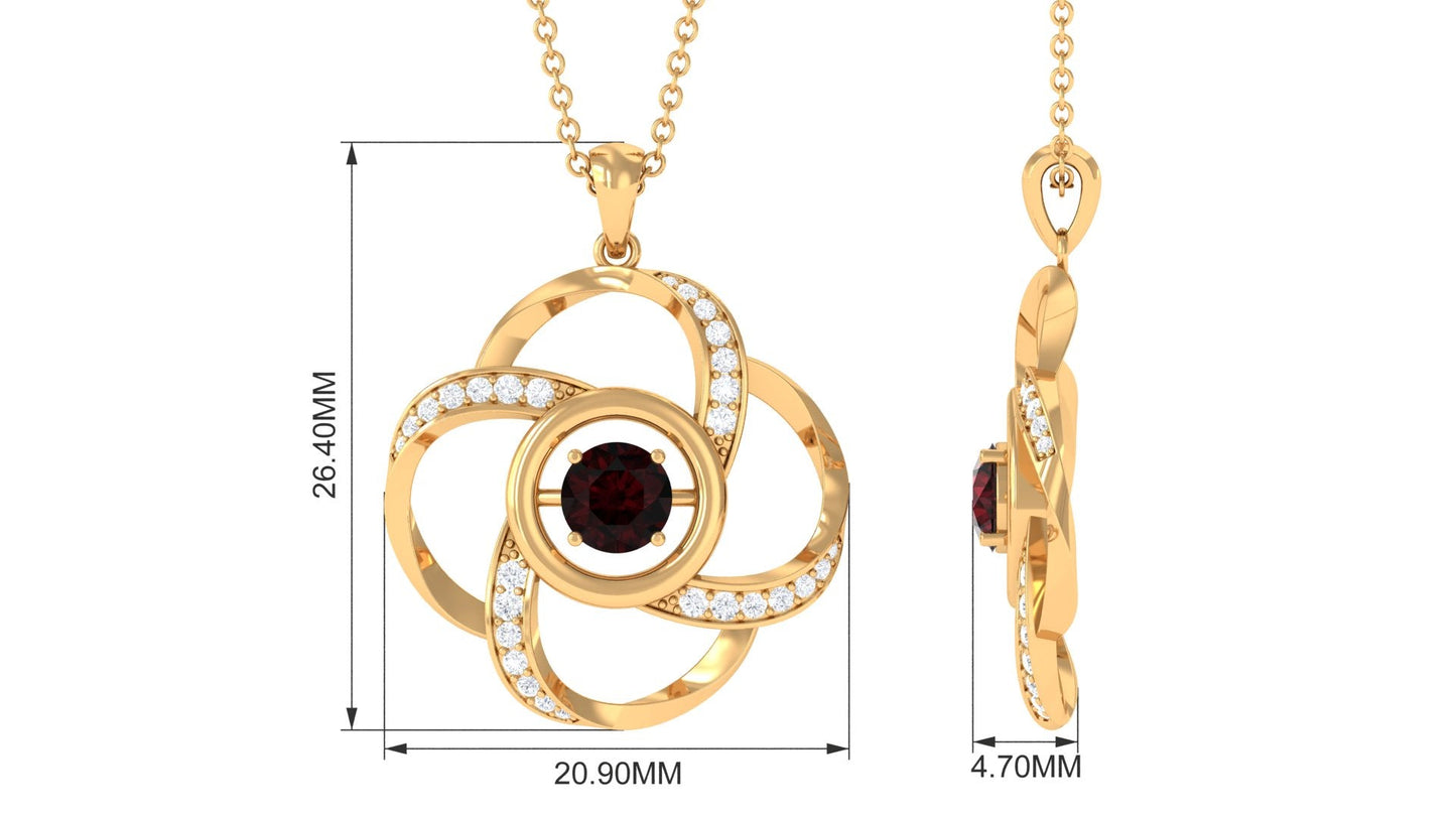 0.3 Carat Natural Garnet Flower Pendant with Diamond
