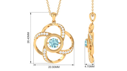 Modern Flower Pendant with Round Aquamarine and Diamond