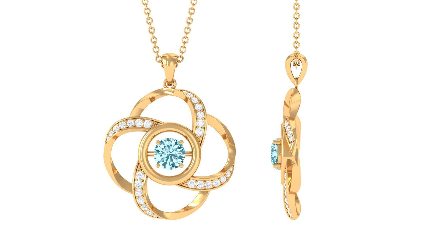 Modern Flower Pendant with Round Aquamarine and Diamond