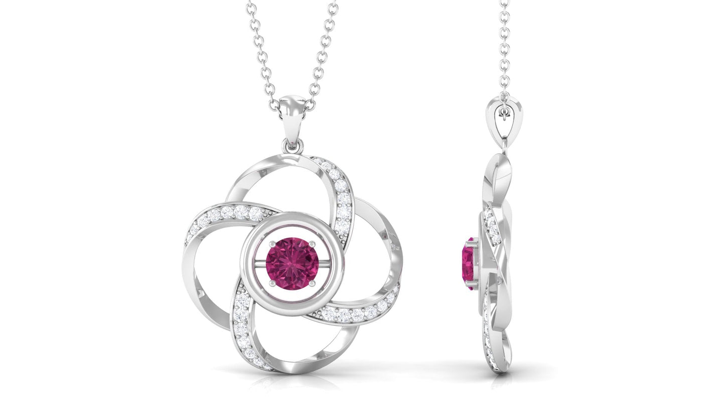 Certified Pink Tourmaline and Diamond Flower Pendant