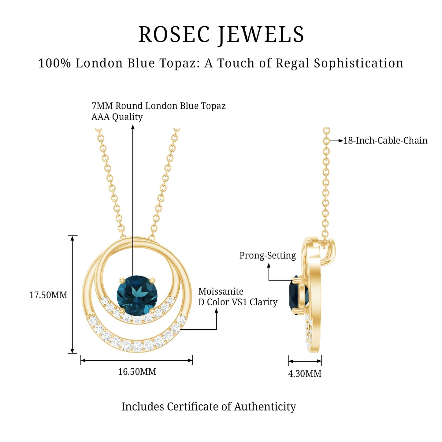 Real London Blue Topaz and Diamond Promise Necklace