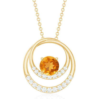 Natural 1.2 Carat Citrine Circle in Circle Necklace with Diamond