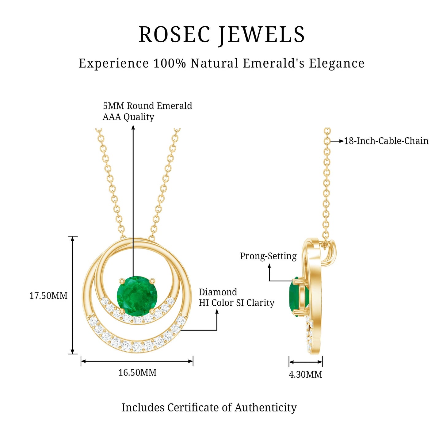Natural Half Carat Emerald Double Circle Necklace with Diamond