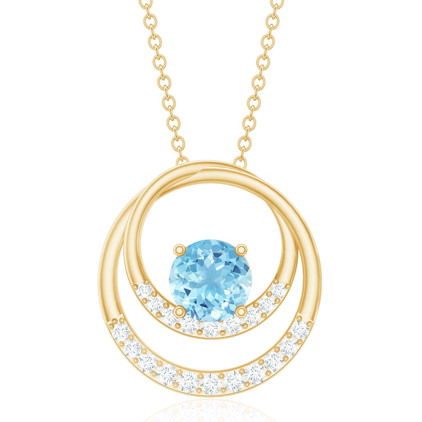 Natural Aquamarine Eternity Circle in Circle Necklace with Diamond