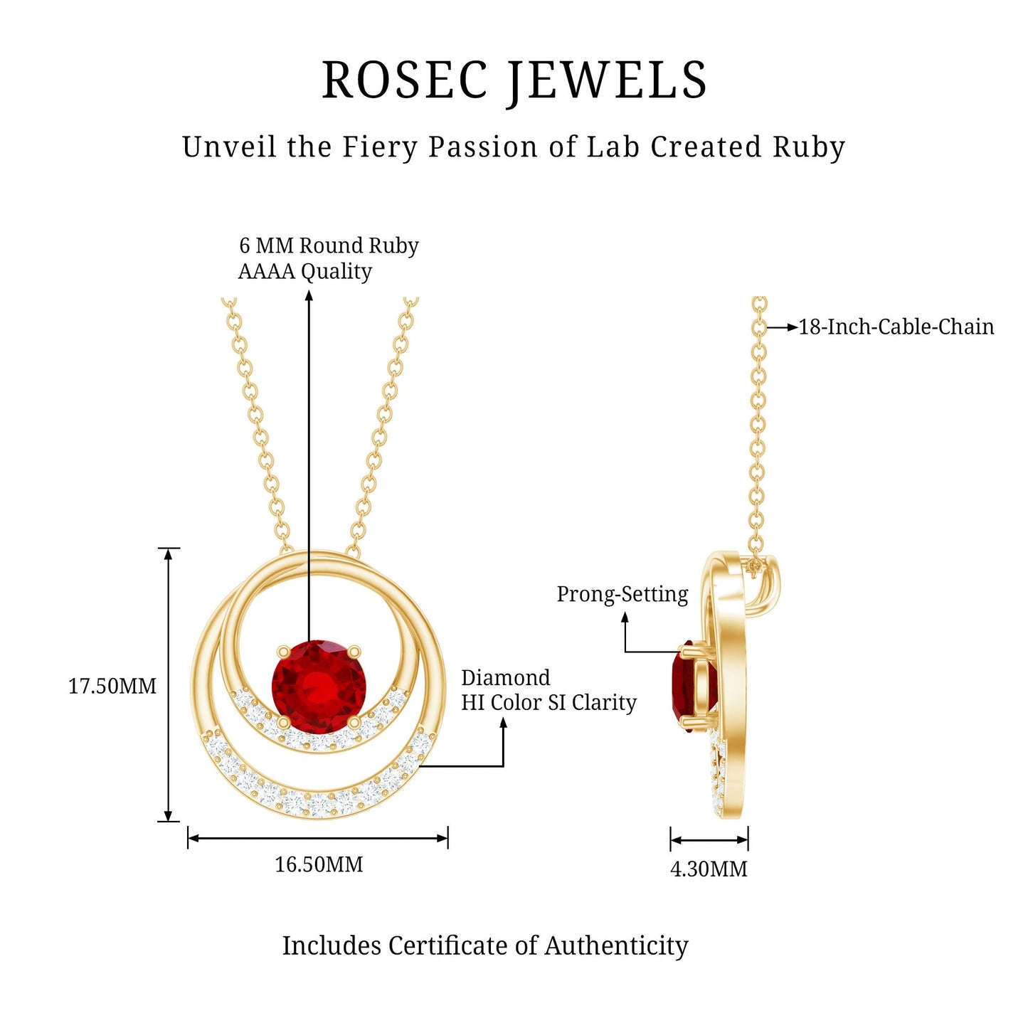 Lab Created Ruby and Diamond Open Circle Pendant with Certificate