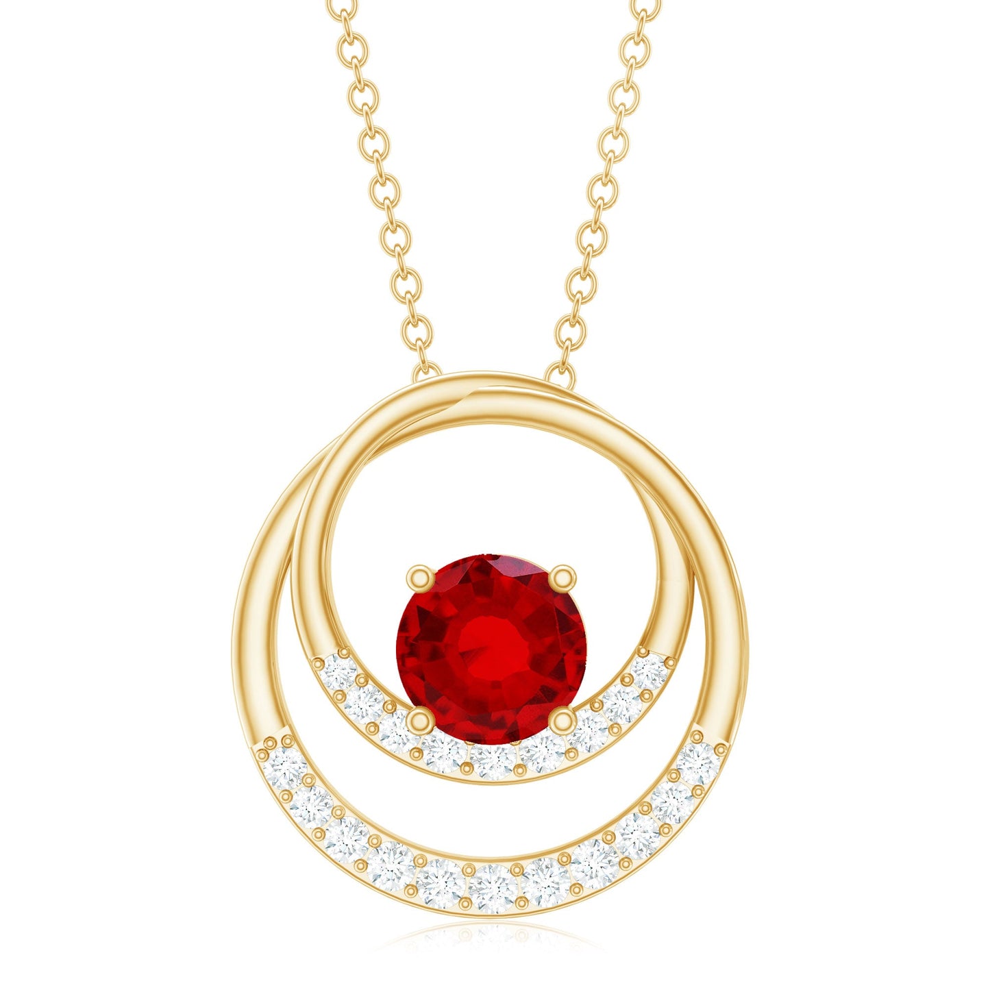 Lab Created Ruby and Diamond Open Circle Pendant with Certificate